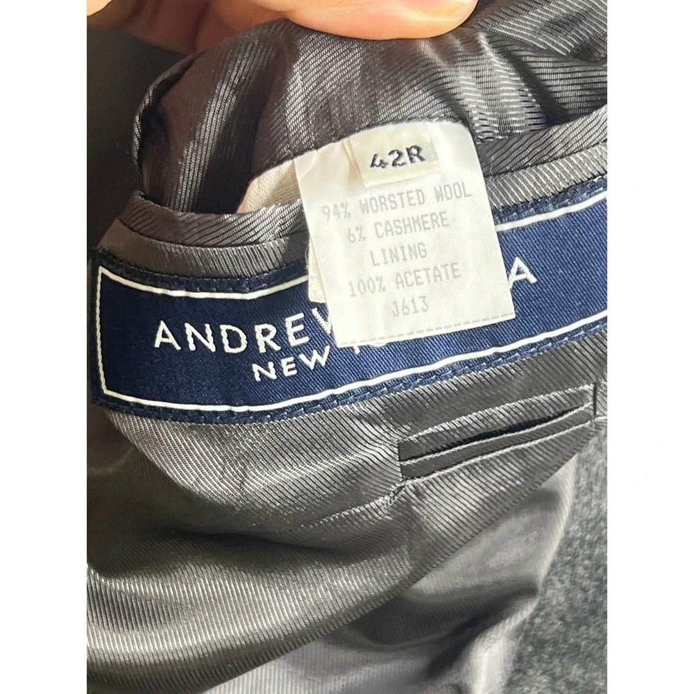 Andrew Fezza New York Gray Worsted Wool‎ Cashmere Blazer Mens 42R
